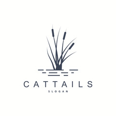 Creek and Cattail River Logo, Simple Minimalist Grass Design for Business Brand
