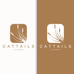 Creek and Cattail River Logo, Simple Minimalist Grass Design for Business Brand