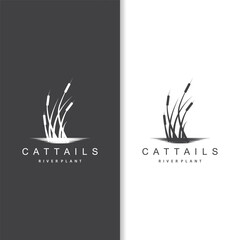 Creek and Cattail River Logo, Simple Minimalist Grass Design for Business Brand - obrazy, fototapety, plakaty
