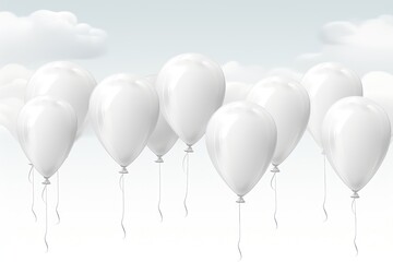 An abstract and visually pleasing background image for creative content, showcasing white balloons with fluffy clouds in the background. Photorealistic illustration