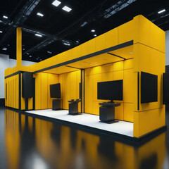 Modern IT Business Gaming Convention With Demonstration Booths And Monitors, Large Hall Interior, Generative AI