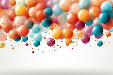 An abstract and visually engaging background image for creative content, featuring colorful balloons against a white background, creating a playful and joyful atmosphere. Photorealistic illustration