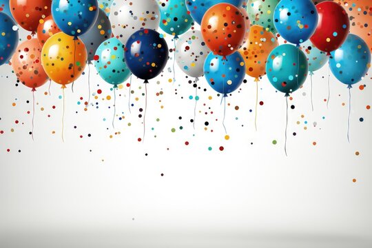 An abstract and versatile background image for creative content, showcasing colorful balloons and leaving room for customization against a clean white background. Photorealistic illustration