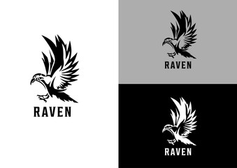 Vector black raven logo design concept