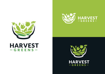 Vector bowl with field and vegetables logo