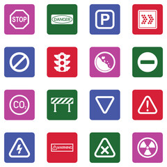 Signal Signs Icons. White Flat Design In Square. Vector Illustration.