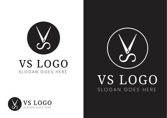 Vector vs letters forming a scissor logo design concept - obrazy, fototapety, plakaty