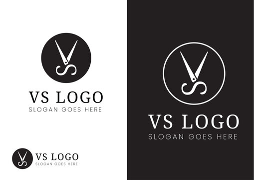 Vector vs letters forming a scissor logo design concept