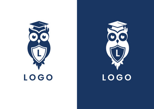 Vector owl with a shield logo design concept