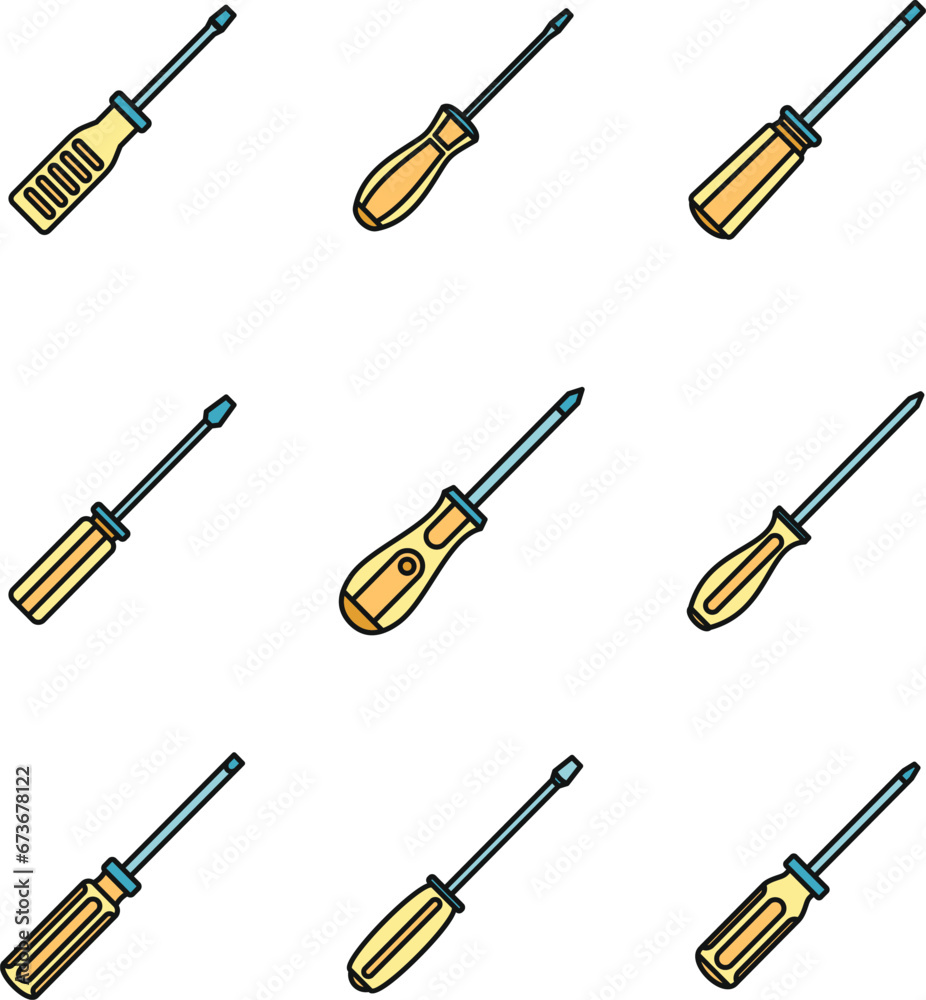 Canvas Prints screwdriver tool icons set. outline set of screwdriver tool vector icons thin line color flat on whi