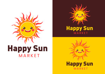 Vector happy sun with smiling face logo design 