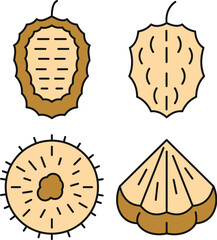 Soursop icons set. Outline set of soursop vector icons thin line color flat on white