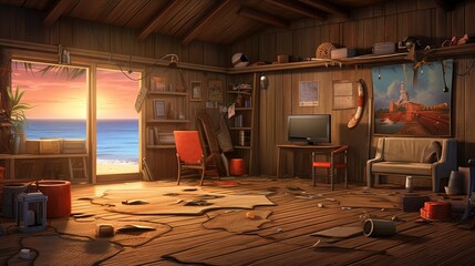 Sunset on the sea. AI generated art illustration.