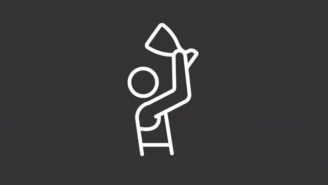 2D white simple thin line animation of player holding trophy, HD video with transparent background, seamless loop 4K video representing paralympic games.