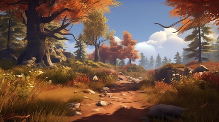 Landscape in the summer. AI generated art illustration.