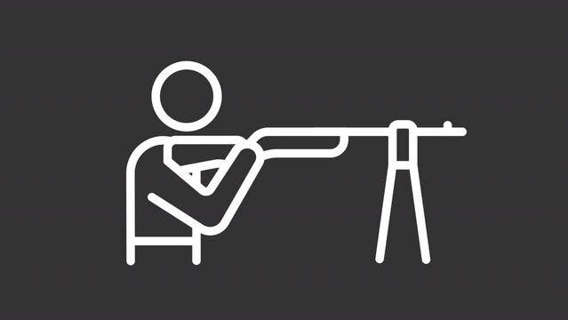 2D white simple thin line animation of player practicing shooting, HD video with transparent background, seamless loop 4K video representing paralympic games.