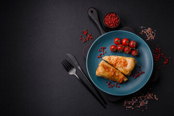 Delicious cabbage rolls with meat, rice, salt, spices and herbs