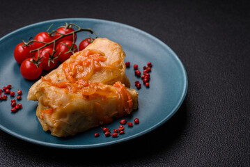 Delicious cabbage rolls with meat, rice, salt, spices and herbs