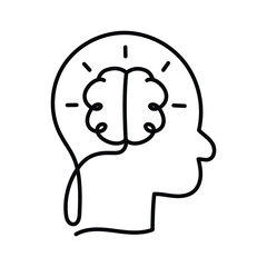 An icon featuring a person's profile with a brain inside, symbolizing intelligence, brainpower, and a thoughtful individual.