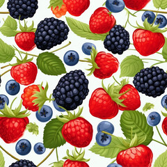 seamless background with berries, raspberry, blueberry, strawberry seamless pattern
