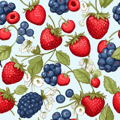 seamless background with berries, raspberry, blueberry, strawberry seamless pattern