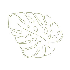Vector monstera leaf drawing in trendy linear minimal style. Modern single line art, aesthetic contour. Abstract symbol for posters, wall art, tote bag, t-shirt print, sticker, mobile case, packaging 