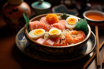 Fototapeta na wymiar sushi with salmon, generative ai