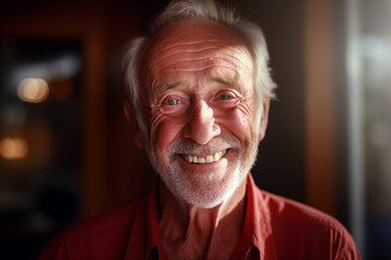 Happy smiling elderly man. Old person. AI.