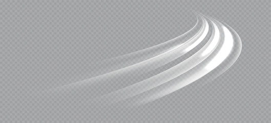 A transparent light effect with a curved and wavy surface. White sparkles sparkle with their light effect. Bright white lines. Abstract lines of movement. Light trace wave.