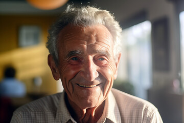 Happy smiling elderly man. Old person. AI.