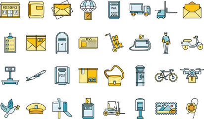 Mailman carrier icons set. Outline set of mailman carrier vector icons thin line color flat on white