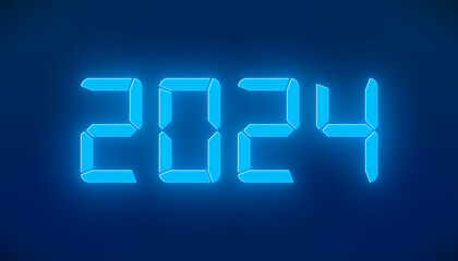 Illustration of an LED display in blue with the new year 2024 over dark background - represents the new year 2024 - holiday concept.