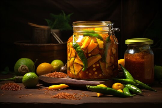 Freen chili pickle in a glass jar