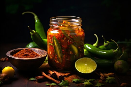 Freen chili pickle in a glass jar