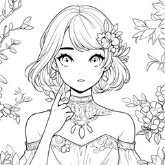 Beautiful Woman Short Hair Cute and Gorgeous Lineart Coloring Page for Kids