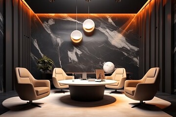 Modern luxury living room interior design and marble wall pattern background. Created with Ai