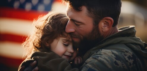 Affectionate military reunion between father and daughter.