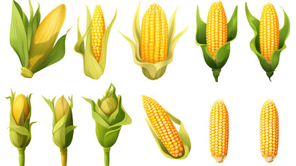 Collection of corn ears on transparent background PNG