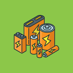 Variety of batteries vector illustration for Battery Day on February 18. Energy storage symbol.