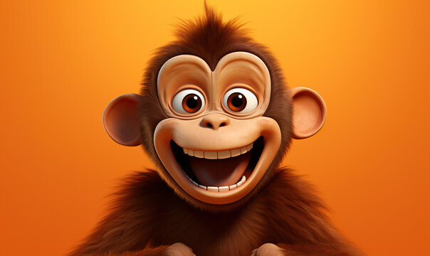 Cartoon animal monkey on an orange background.