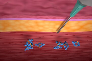 Monoclonal antibody treatment (Adalimumab) - top view 3d illustration