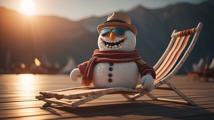 Funny Snowman in a Winter Paradise - obrazy, fototapety, plakaty