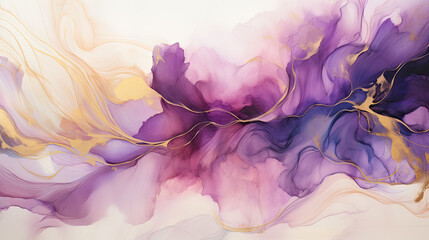 Amethyst petals golden veins coral swirls - a dance of color and form
