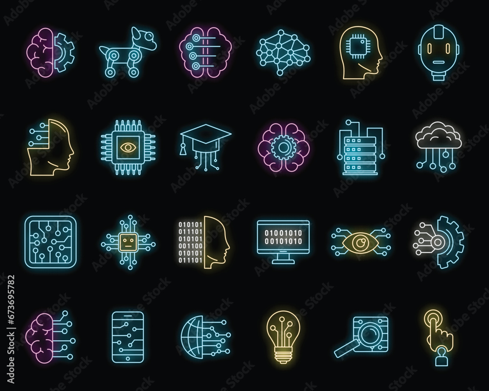 Poster artificial intelligence system icons set. outline set of artificial intelligence system vector icons