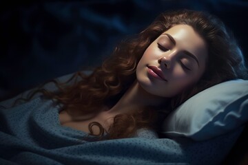 Beautiful Caucasian woman sleep on the bed in bedroom at night.