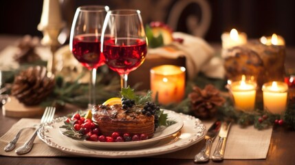 Naklejka na ściany i meble Christmas Holiday Dining stock photo
