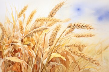Watercolor painting of closeup barley