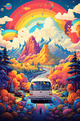 a van with wanderlust trip drive through rainbow forest and mountain, Luxury Pride Getaways,...