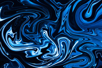 Fluid and organic blue background with swirls on a glossy and reflective surface