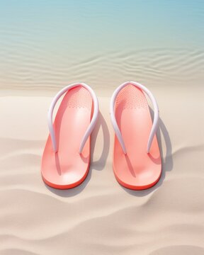 Playful pink flip flops rest on the sun-kissed sand, eagerly awaiting the freedom of the beach, while the earthy ground hums with the promise of endless adventures and carefree moments in the great o